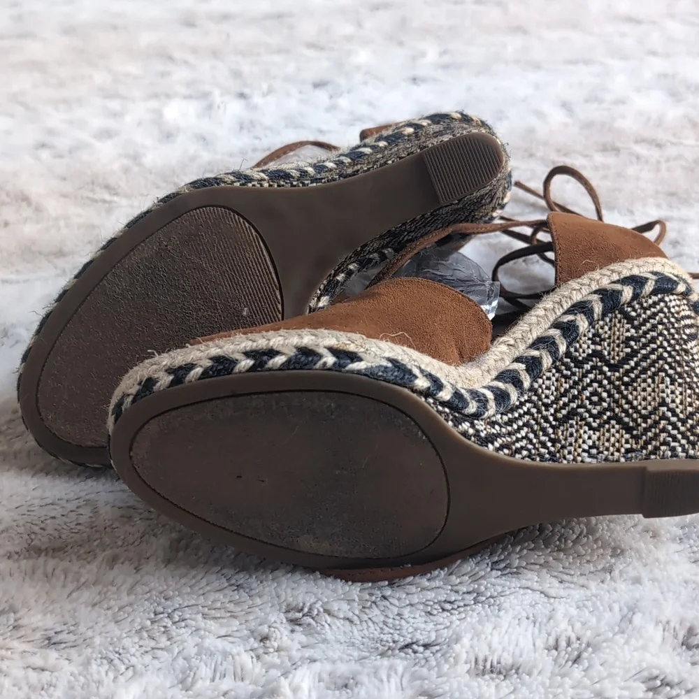 Sugar Faux Suede Shayla Espadrille Wedge Tie Brown Espadrille Sandals